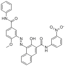 (4Z)-4-{2-[2-methoxy-5-(phenylcarbamoyl)phenyl]hydrazinylidene}-N-(3-nitrophenyl)-3-oxo-3,4-dihydronaphthalene-2-carboxamide