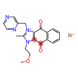YM 155       4,9-Dihydro-1-(2-methoxyethyl)-2-methyl-4,9-dioxo-3-(2-pyrazinylmethyl)-1H-naphth[2,3-d]imidazolium bromide