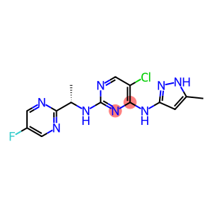 AZD 1480                                                   5-Chloro-N2-[(1S)-1-(5-fluoro-2-pyrimidinyl)ethyl]-N4-(5-methyl-1H-pyrazol-3-yl)-2,4-pyrimidinediamine