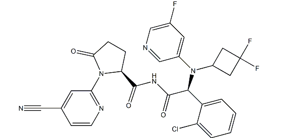 (2S)-N-(1 -(2-chlorophenyl)-2-((3,3-difluorocyclobutyl)amino)-2-oxoethyl)-1-(4-cyanopyridin-2-yl)-N-(5-fluoropyridin-3-yl)-5-oxopyrrolidine-2-carboxamide