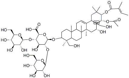 (2S,3S,4S,5R,6R)-6-[[(3S,4R,4aR,6aR,6bS,8R,8aS,9S,10S,12aR,14aR,14bS)-9-Acetyloxy-8-hydroxy-4,8a-bis(hydroxymethyl)-4,6a,6b,11,11,14b-hexamethyl-10-[(Z)-2-methylbut-2-enoyl]oxy-1,2,3,4a,5,6,7,8,9,10,12,12a,14,14a-tetradecahydropicen-3-yl]oxy]-4-hydroxy-3,5-bis[[(2S,3R,4S,5S,6R)-3,4,5-trihydroxy-6-(hydroxymethyl)oxan-2-yl]oxy]oxane-2-carboxylic acid