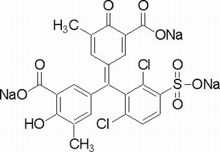 Benzoic acid, 5-(3-carboxy-5-methyl-4-oxo-2,5-cyclohexadien-1-ylidene)(2,6-dichloro-3-sulfophenyl)methyl-2-hydroxy-3-methyl-, trisodium salt