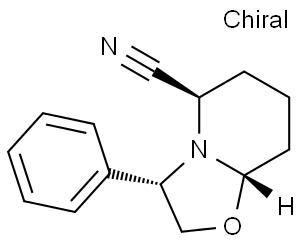 (+)-2-Cyano-6-phenyloxazolopiperidine, [3-S-(3α,5β,8ab)]-Hexahydro-3-phenyl-5-H-oxazolo[3,2-a]pyridine-5-carbonitrile