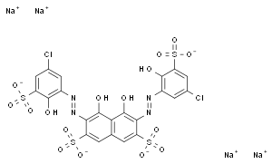 氯代磺酚C,氯代磺酸C,2,7-双(5-氯-2-羟基-3-磺基苯偶氮)-1,8-二羟基萘-3,6-二磺酸,2,7-双(5-氯-2-羟基-3-磺基苯偶氮)变色酸