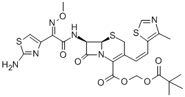 [(2,2-dimethylpropanoyl)oxy]methyl (6R,7R)-7-{[(2Z)-2-(2-amino-1,3-thiazol-4-yl)-2-(methoxyimino)acetyl]amino}-3-[(Z)-2-(4-methyl-1,3-thiazol-5-yl)ethenyl]-8-oxo-5-thia-1-azabicyclo[4.2.0]oct-2-ene-2-carboxylate