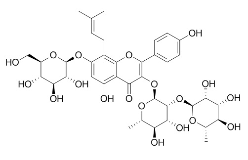 4H-1-Benzopyran-4-one, 3-[[6-deoxy-2-O-(6-deoxy-α-L-mannopyranosyl)-α-L-mannopyranosyl]oxy]-7-(β-D-glucopyranosyloxy)-5-hydroxy-2-(4-hydroxyphenyl)-8-(3-methyl-2-buten-1-yl)-