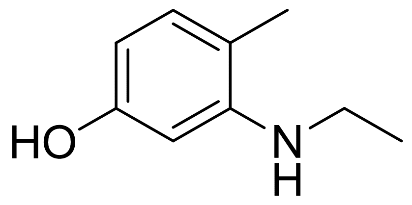 3-ETHYLAMINO-4-METHYLPHENOL 3-ETHYLAMINO-PARAMETHYLPHENOL 3-(ETHYLAMINO)-P-CRESOL 3-(ethylamino)-4-methyl-pheno 3-Ethylamino 4-Methyl-3-(N-ethylamino)-phenol 4-Methyl-3-ethylaminophenol. 3-Ethylamino-4-kresol