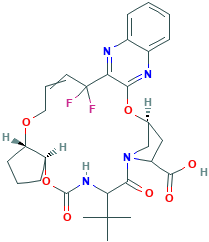 10H-9,12-Methano-1H-cyclopenta[18,19][1,10,17,3,6]trioxadiazacyclononadecino[11,12-b]quinoxaline-10-carboxylic acid, 7-(1,1-dimethylethyl)-20,20-difluoro-2,3,3a,5,6,7,8,11,12,20,23,24a-dodecahydro-5,8-dioxo-, (3aR,7S,10S,12R,21E,24aR)-