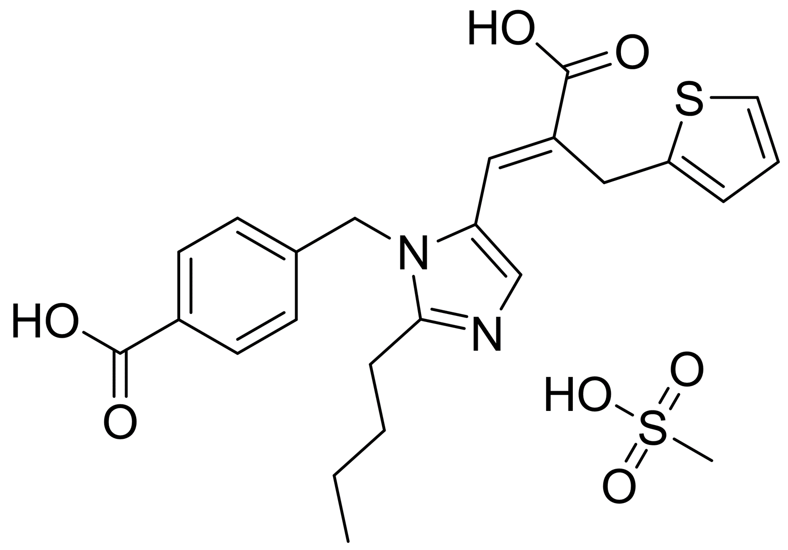 4-[[2-丁基-5-(2-甲酰基-3-噻吩-2-基-丙烯-1-基)-咪唑-1-基]甲基]苯甲酸甲磺酸盐
