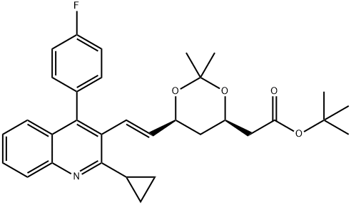 6-[[(1E)-2-环丙基-4-(4-氟苯基)-3-喹啉基]-乙烯基]-2,2-二甲基-1,3-二氧六环-4-乙酸叔丁酯(简称匹伐他汀钙侧链)