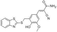 Tyrphostin  C15,  5-[(Benzothiazol-2-yl)thiomethyl]-4-hydroxy-3-methoxybenzylidenecyanoacetamide
