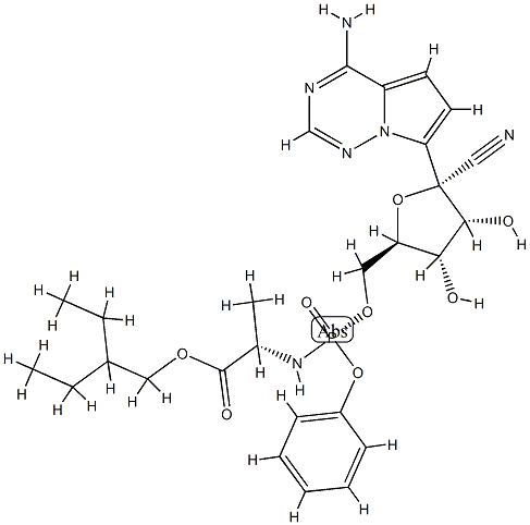 L-Alanine, N-[(S)-hydroxyphenoxyphosphinyl]-, 2-ethylbutyl ester, 6-ester with 2-C-(4-aminopyrrolo[2,1-f][1,2,4]triazin-7-yl)-2,5-anhydro-D-altrononitrile