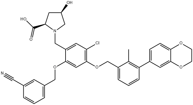 (2R,4R)-1-(5-chloro-2-((3-cyanobenzyl)oxy)-4-((3-(2,3-dihydrobenzo[b][1,4]dioxin-6-yl)-2-methylbenzyl)oxy)benzyl)-4-hydroxypyrrolidine-2-carboxylic acid