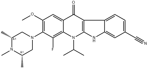 5H-Quinindoline-8-carbonitrile, 4-fluoro-6,11-dihydro-2-methoxy-5-(1-methylethyl)-11-oxo-3-[(3R,5S)-3,4,5-trimethyl-1-piperazinyl]-, rel-