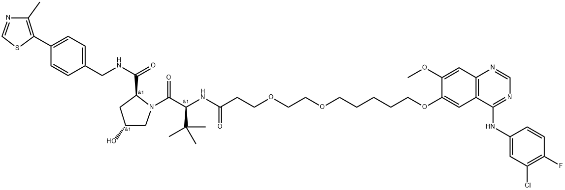 (2S,4R)-1-((S)-2-(3-(2-((5-((4-((3-氯-4-氟苯基)氨基)-7-甲氧基喹唑啉-6-基)氧基)戊基)氧基)乙氧基)丙酰胺基)-3,3-二甲基丁酰基)-4-羟基-N-(4-(4-甲基噻唑-5-基)苄基)吡咯烷-2-甲酰胺