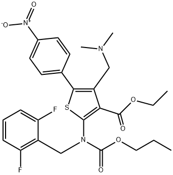 3-Thiophenecarboxylic acid, 2-[[(2,6-difluorophenyl)methyl](propoxycarbonyl)amino]-4-[(dimethylamino)methyl]-5-(4-nitrophenyl)-, ethyl ester