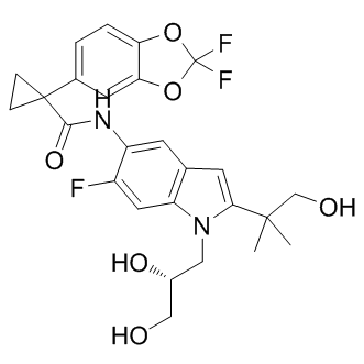 1-(2,2-Difluoro-1,3-benzodioxol-5-yl)-N-[1-[(2R)-2,3-dihydroxypropyl]-6-fluoro-2-(2-hydroxy-1,1-dimethylethyl)-1H-indol-5-yl]-cyclopropanecarboxamide                          VX661
