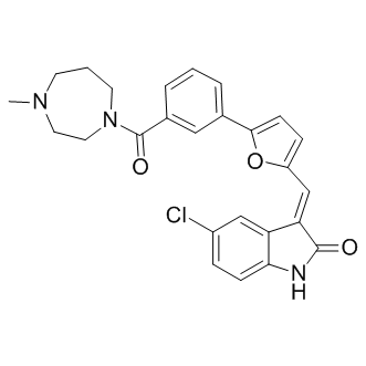 (3E)-5-Chloro-3-[[5-[3-[(hexahydro-4-methyl-1H-1,4-diazepin-1-yl)carbonyl]phenyl]-2-furanyl]methylene]-1,3-dihydro-2H-indol-2-one                       CX-6258
