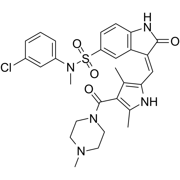 N-(3-Chlorophenyl)-N-methyl-3-[[3,5-dimethyl-4-[(4-methylpiperazin-1-yl)carbonyl]-1H-pyrrol-2-yl]methylene]-2-oxo-2,3-dihydro-1H-indole-5-sulfonamide  SU11274