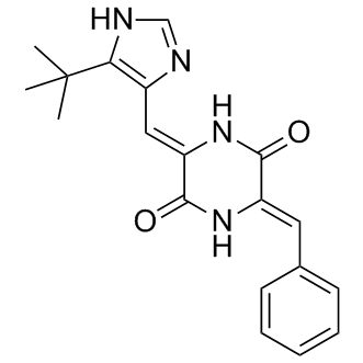(3Z,6Z)-3-[(5-tert-Butyl-1H-imidazol-4-yl)methylene]-6-(phenylmethylene)-2,5-piperazinedione                                     Plinabulin (NPI-2358)