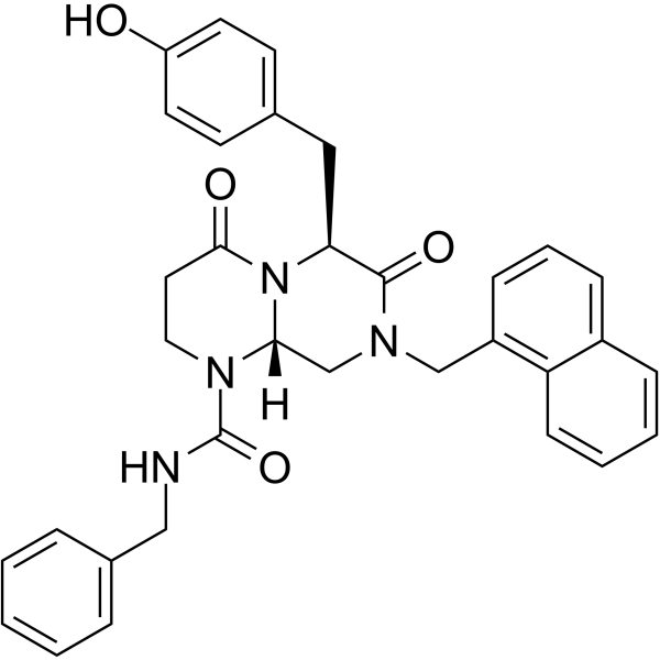 (6S,9AS)-6-(4-HYDROXYBENZYL)-8-NAPHTHALEN-1-YLMETHYL-4,7-DIOXO-HEXAHYDRO-PYRAZINO[1,2-A]PYRIMIDINE-1-CARBOXYLIC ACID BENZYLAMIDE