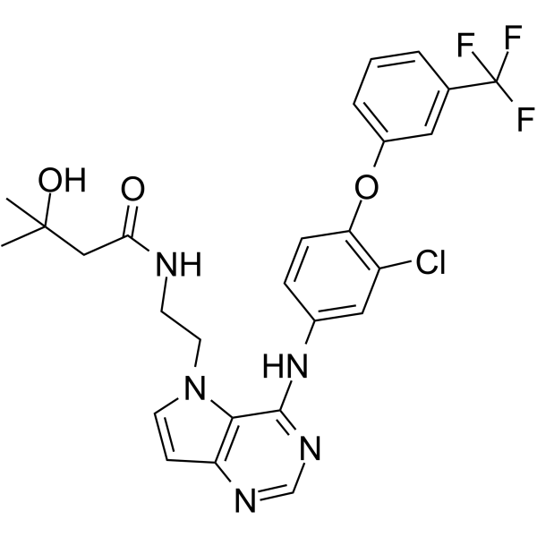 N-(2-(4-((3-chloro-4-(3-(trifluoromethyl)phenoxy)phenyl)amino)-5H-pyrrolo[3,2-d]pyrimidin-5-yl)ethyl)-3-hydroxy-3-methylbutanamide