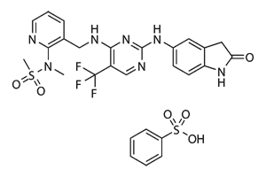 N-[3-[[[2-[(2,3-Dihydro-2-oxo-1H-indol-5-yl)amino]-5-(trifluoromethyl)-4-pyrimidinyl]amino]methyl]-2-pyridinyl]-N-methyl-methanesulfonamide benzenesulfonate