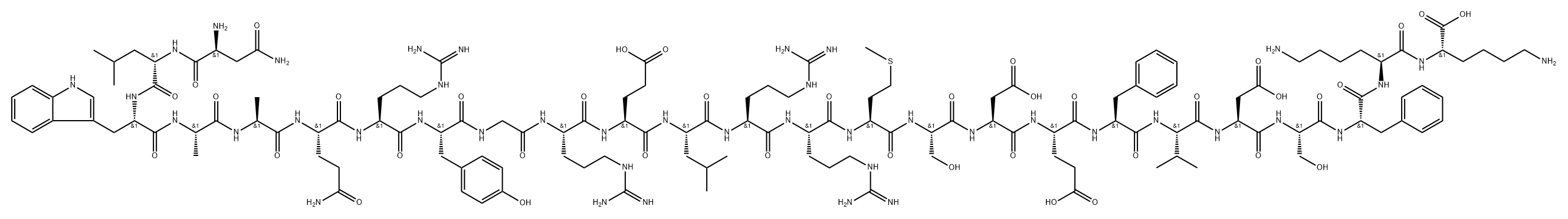 L-Lysine, L-asparaginyl-L-leucyl-L-tryptophyl-L-alanyl-L-alanyl-L-glutaminyl-L-arginyl-L-tyrosylglycyl-L-arginyl-L-α-glutamyl-L-leucyl-L-arginyl-L-arginyl-L-methionyl-L-seryl-L-α-aspartyl-L-α-glutamyl-L-phenylalanyl-L-valyl-L-α-aspartyl-L-seryl-L-phenylalanyl-L-lysyl-
