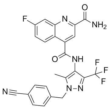 N4-(1-(4-cyanobenzyl)-5-methyl-3-(trifluoromethyl)-1H-pyrazol-4-yl)-7-fluoroquinoline-2,4-dicarboxamide