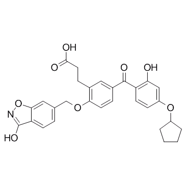 3-(5-(4-(Cyclopentyloxy)-2-hydroxybenzoyl)-2-((3-hydroxybenzo-[d]isoxazol-6-yl)methoxy)phenyl)