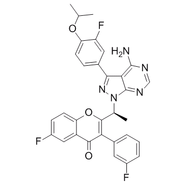 4H-1-Benzopyran-4-one, 2-[(1S)-1-[4-amino-3-[3-fluoro-4-(1-methylethoxy)phenyl]-1H-pyrazolo[3,4-d]pyrimidin-1-yl]ethyl]-6-fluoro-3-(3-fluorophenyl)-