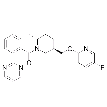 ((2R,5R)-5-(((5-Fluoropyridin-2-yl)oxy)methyl)-2-methylpiperidin-1-yl)(5-methyl-2-(pyrimidin-2-yl)phenyl)methanone                               MK6096