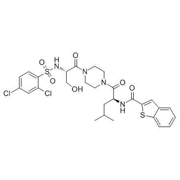 (N-((1S)-1-{[4-((2S)-2-{[(2,4-Dichlorophenyl)sulfonyl]amino}-3-hydroxypropanoyl)-1-piperazinyl]carbonyl}-3-methylbutyl)-1-benzothiophene-2-carboxamide