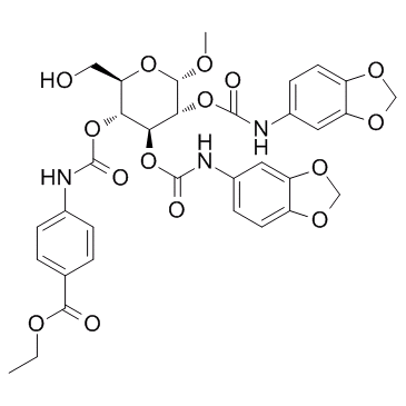ethyl 4-(((2R,3R,4S,5R,6S)-4,5-bis(benzo[d][1,3]dioxol-5-ylcarbamoyloxy)-2-(hydroxymethyl)-6-methoxy-tetrahydro-2H-pyran-3-yloxy)carbonyl)benzoate