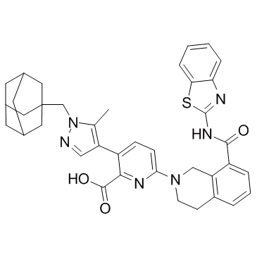 6-(8-(benzo[d]thiazol-2-ylcarbamoyl)-3,4-dihydroisoquinolin-2(1H)-yl)-3-(1-(adamantylmethyl)-5-methyl-1H-pyrazol-4-yl)picolinic acid