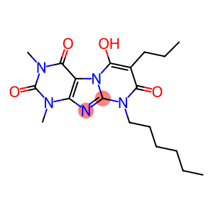 Pyrimido[2,1-f]purine-2,4,8(1H,3H,9H)-trione,  9-hexyl-6-hydroxy-1,3-dimethyl-7-propyl-