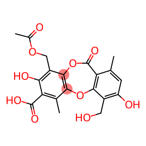 11H-Dibenzo[b,e][1,4]dioxepin-7-carboxylic acid, 9-[(acetyloxy)methyl]-3,8-dihydroxy-4-(hydroxymethyl)-1,6-dimethyl-11-oxo-