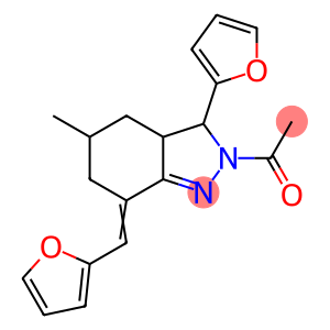 2-acetyl-3-(2-furyl)-7-(2-furylmethylene)-5-methyl-3,3a,4,5,6,7-hexahydro-2H-indazole