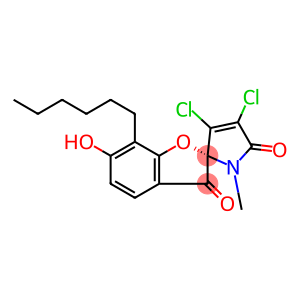 Spiro[benzofuran-2(3H),2'-[2H]pyrrole]-3,5'(1'H)-dione, 3',4'-dichloro-7-hexyl-6-hydroxy-1'-methyl-, (2R)-