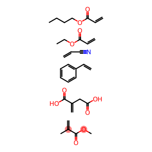 Butanedioic acid, methylene-, polymer with butyl 2-propenoate, ethenylbenzene, ethyl 2-propenoate, methyl 2-methyl-2-propenoate and 2-propenenitrile