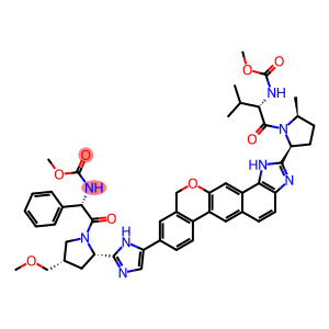 Carbamic acid, N-[(1S)-2-[(2S,4S)-2-[5-[1,11-dihydro-2-[(2S,5S)-1-[(2S)-2-[(methoxycarbonyl)amino]-3-methyl-1-oxobutyl]-5-methyl-2-pyrrolidinyl][2]benzopyrano[4',3':6,7]naphth[1,2-d]imidazol-9-yl]-1H-imidazol-2-yl]-4-(methoxymethyl)-1-pyrrolidinyl]-2-oxo-1-phenylethyl]-, methyl ester