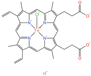 Ferrate(2-), chloro(7,12-diethenyl-3,8,13,17-tetramethyl-21H,23H-porphine-2,18-dipropanoato(4-)-N21,N22,N23,N24)-, dihydrogen