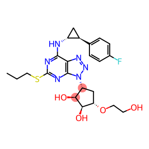 (1R,2R,3S,5R)-3-(7-(((1R,2R)-2-(3,4-difluorophenyl)cyclopropyl)amino)-5-(propylthio)-3H-[1,2,3]triazolo[4,5-d]pyrimidin-3-yl)-5-(2-hydroxyethoxy)cyclopentane-1,2-diolcompound with (1R,2R,3S,5R)-3-(7-(((1S,2S)-2-(3,4-difluorophenyl)cyclopropyl)amino