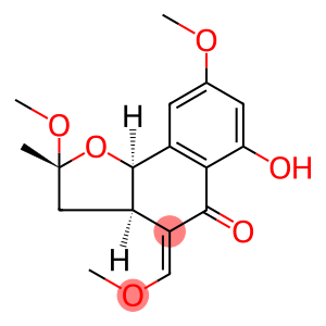 Naphtho[1,2-b]furan-5(4H)-one, 2,3,3a,9b-tetrahydro-6-hydroxy-2,8-dimethoxy-4-(methoxymethylene)-2-methyl-, (2R,3aR,4E,9bR)-rel-(-)-