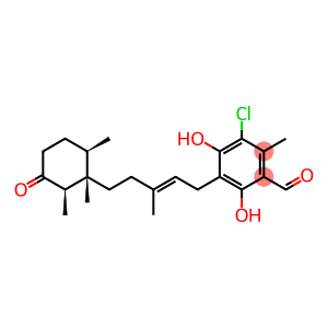 (+)-3-Chloro-4,6-dihydroxy-2-methyl-5-[(2E)-3-methyl-5-[(1S)-1,2β,6β-trimethyl-3-oxocyclohexane-1α-yl]-2-pentenyl]benzaldehyde