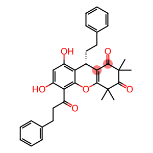 1H-Xanthene-1,3(2H)-dione, 4,9-dihydro-6,8-dihydroxy-2,2,4,4-tetramethyl-5-(1-oxo-3-phenylpropyl)-9-(2-phenylethyl)-, (9S)-