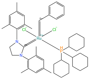 1,3-Bis-(2,4,6-trimethylphenyl)-2-(imidazolidinylidene)(dichlorophenylmethylene)(tricyclohexylphosphine)ruthenium,  Benzylidene[1,3-bis(2,4,6-trimethylphenyl)-2-imidazolidinylidene]dichloro(tricyclohexylphosphine)ruthenium,  (1,3-Bis(2,4,6-trimethylphenyl)-2-imidazolidinylidene)dichloro(phenylmethylene)(tricyclohexylphosphine)ruthenium