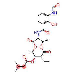 8-ethyl-3-(3-formamidosalicylamido)-2,6-dimethyl-4,9-dioxo-1,5-dioxonan-7-yl isovalerate
