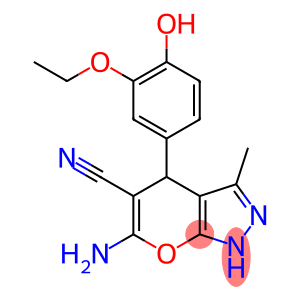 6-amino-4-(3-ethoxy-4-hydroxyphenyl)-3-methyl-2,4-dihydropyrano[2,3-c]pyrazole-5-carbonitrile