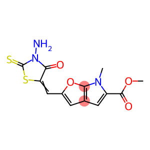 6H-Furo[2,3-b]pyrrole-5-carboxylic  acid,  2-[(3-amino-4-oxo-2-thioxo-5-thiazolidinylidene)methyl]-6-methyl-,  methyl  ester